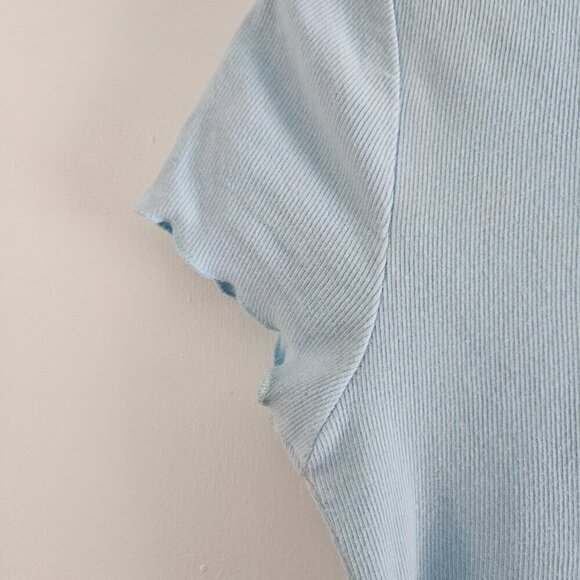 Aeeopstale Seriously Soft Ribbed Cropped Shrunken Light Blue Medium Tee Shirt - Picture 3 of 7